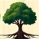 Stylized icon of a tree with deep roots, symbolizing healthy aging and longevity.