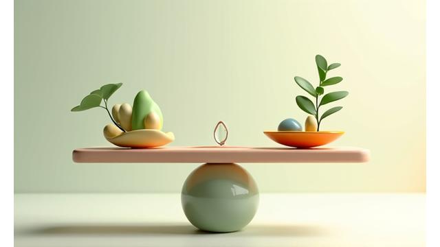 A balanced scale with elements representing wellness, such as a plant and a water droplet, symbolizing hormonal equilibrium.