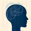 Stylized icon of a serene face with intertwined thoughts, representing mental health and stress management.