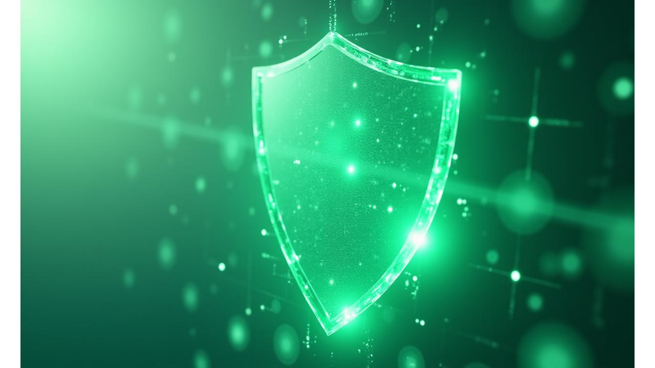 Abstract representation of data security and privacy protection, featuring glowing interconnected nodes within a soft, protective shield, symbolizing Vital Spindle's commitment to safeguarding personal health information.