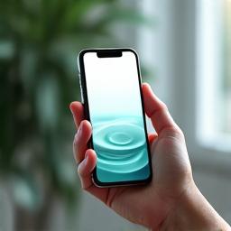 A smartphone screen showing a mindfulness meditation app interface with calming visuals.